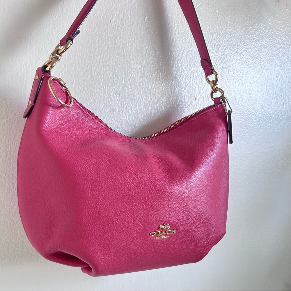 Coach pebbled pink hobo 2way crossbody shoulder leather bag with removal strap - Picture 3 of 17